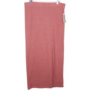 Out From Under UO Womens Size XL Mauve Ribbed Knit Bodycon Maxi Skirt Slit